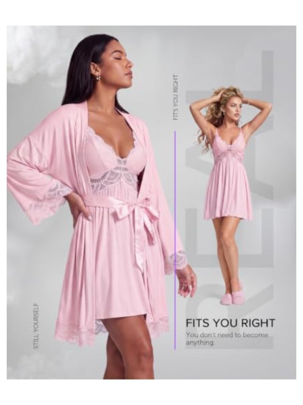 Lace Chemise and Robe Set Modal Spandex Rayon - Picture 3 of 6